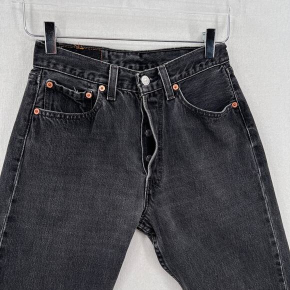 LEVIS Vintage 501 Jeans Womens 28 x 32 Black High Rise Button Fly 1990s Y2K - Picture 7 of 15